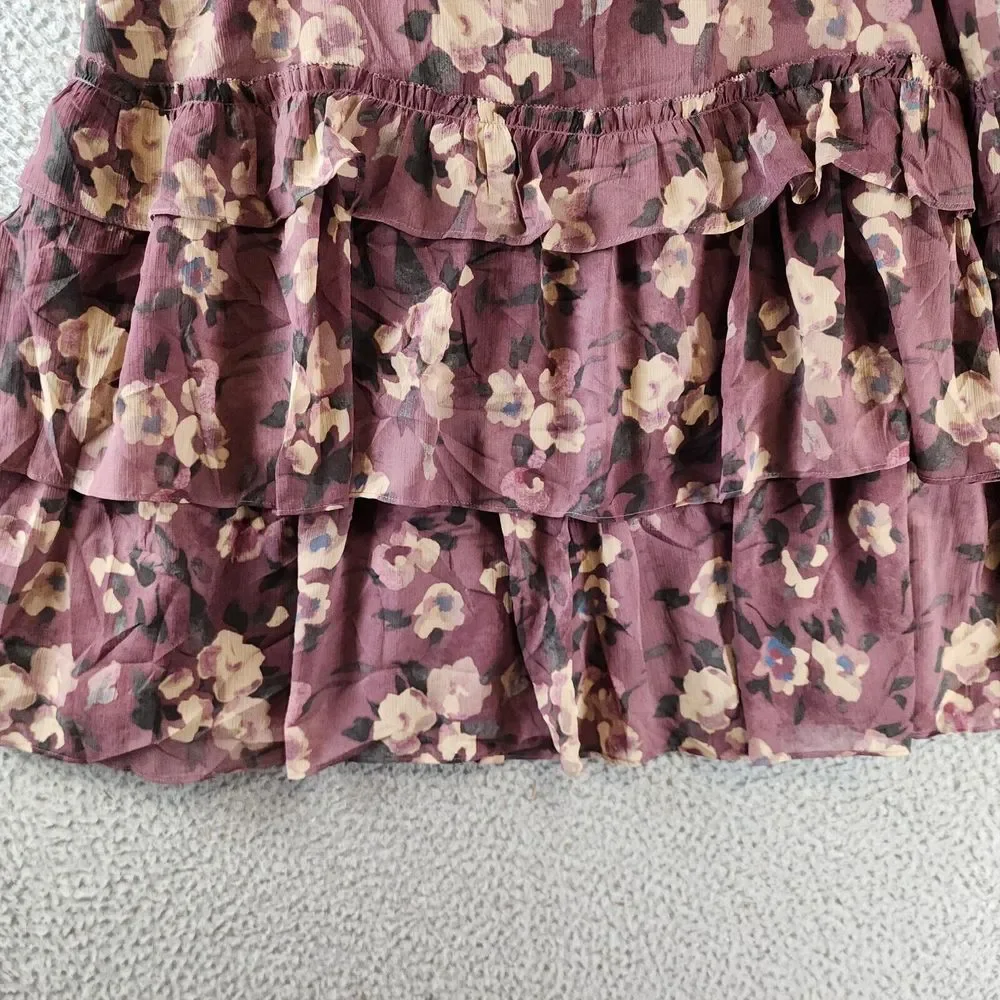 Lauren Ralph Lauren Ruffled Tiered Skirt Women's 14 Purple Multi Zip Closure~ - Picture 12 of 13